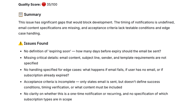 SprintGuard quality scores panel